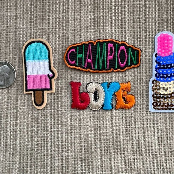 Iron On Patches LOVE CHAMPION LIP STICK ICE BAR Embroidery Lot of 4 Patches - Picture 5 of 10